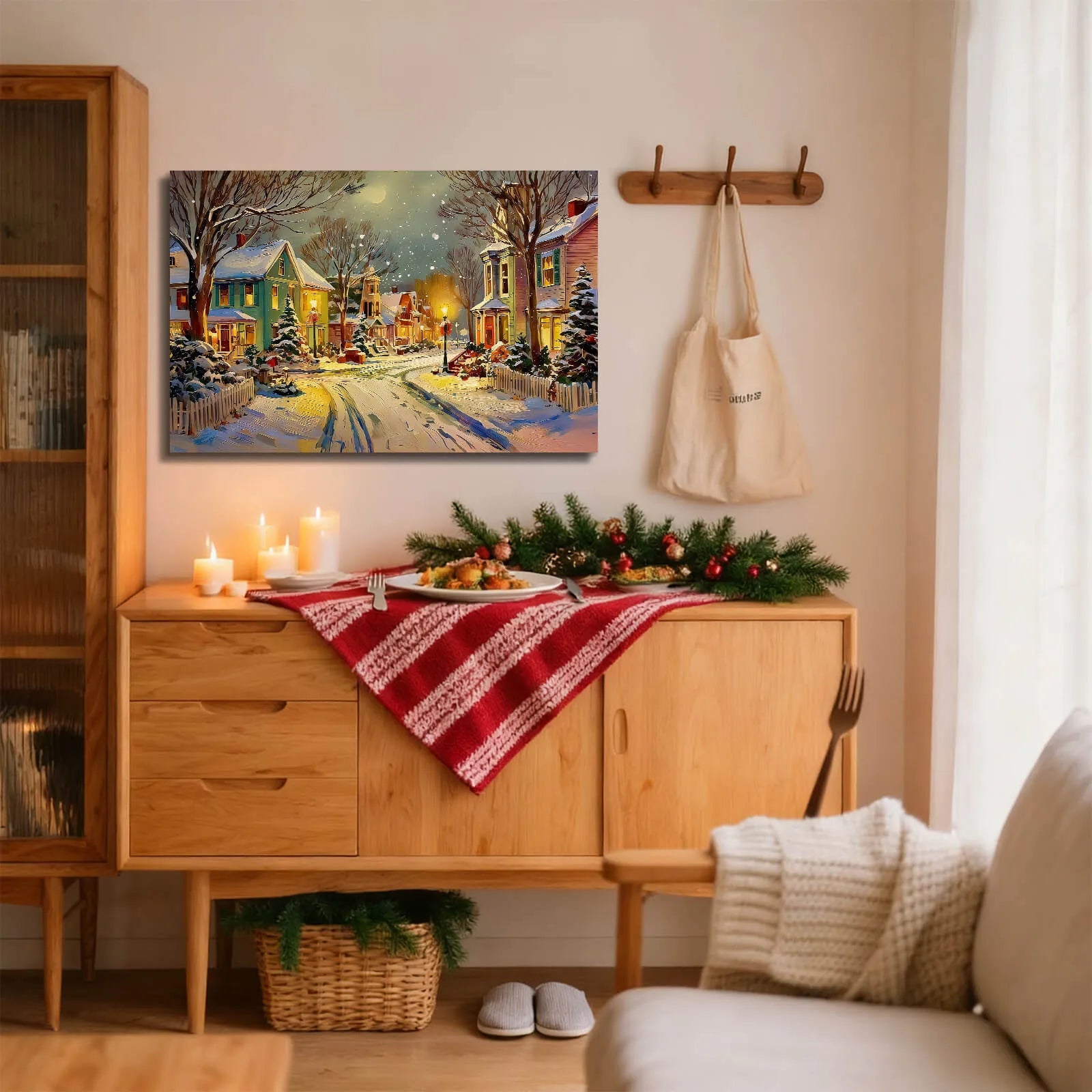Canvas Prints Canvas Wall Art Snowy Christmas Night Small Town Street Holiday Home Decor | PrintToucan - PrintToucanChrismas Gift