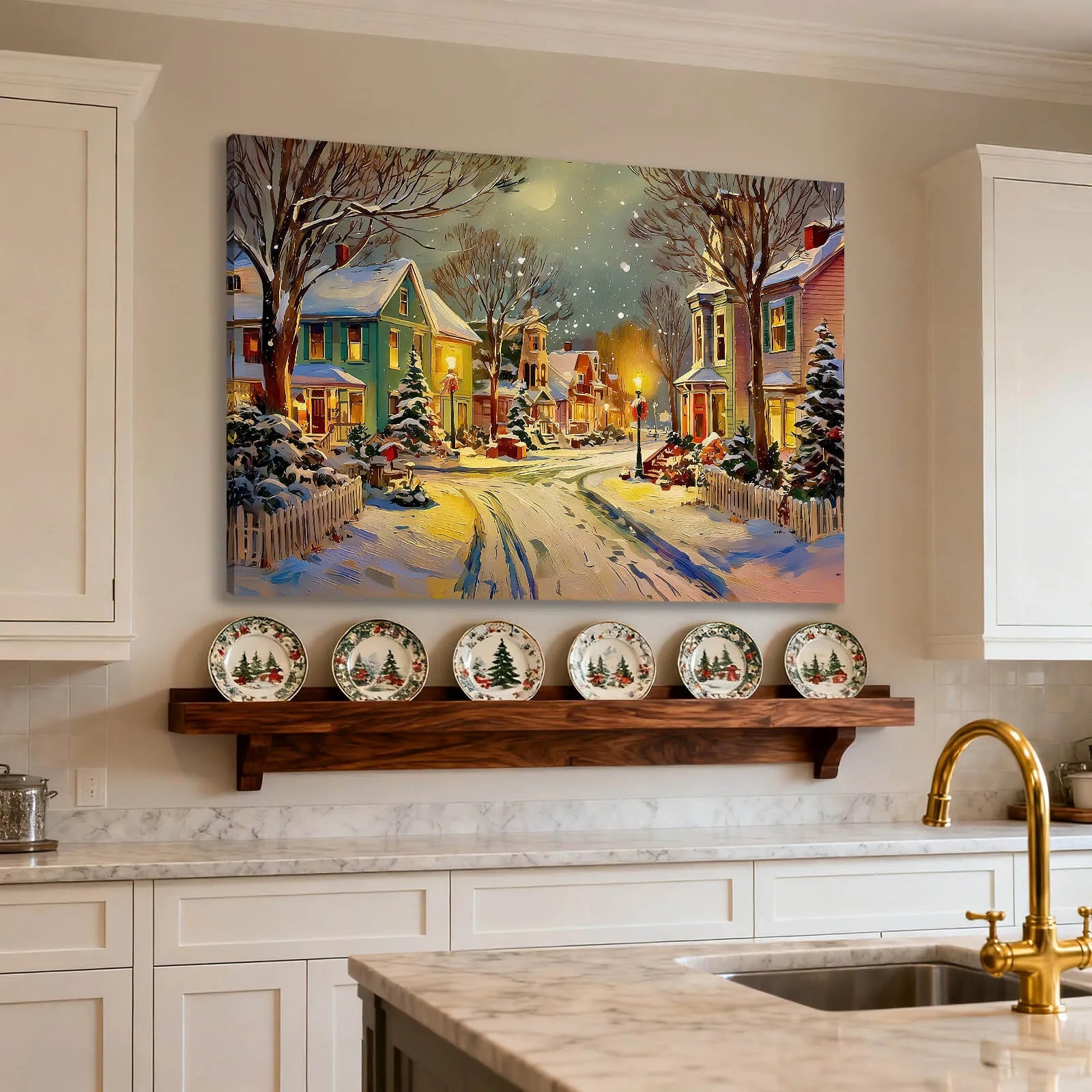 Canvas Prints Canvas Wall Art Snowy Christmas Night Small Town Street Holiday Home Decor | PrintToucan - PrintToucanChrismas Gift