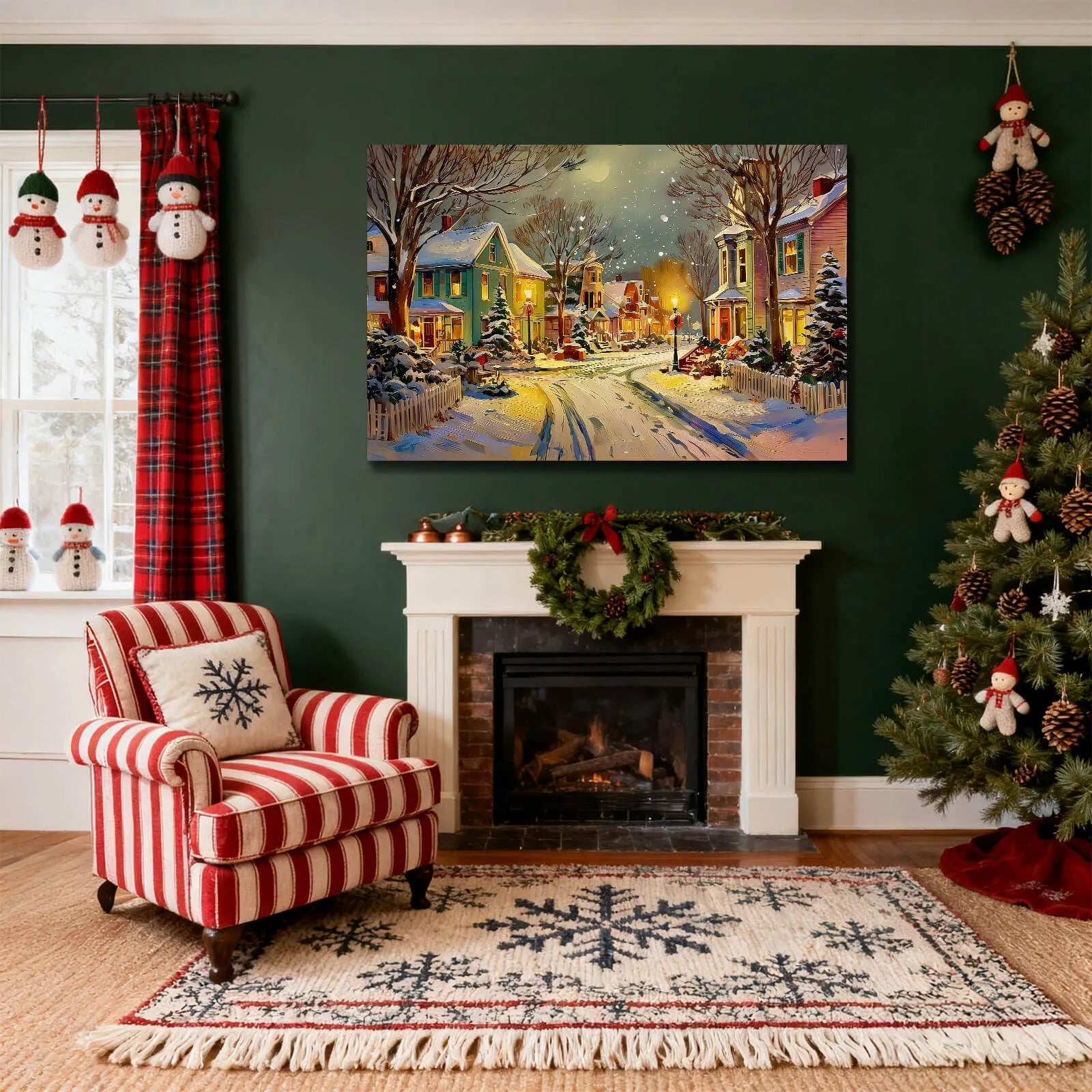 Canvas Prints Canvas Wall Art Snowy Christmas Night Small Town Street Holiday Home Decor | PrintToucan - PrintToucanChrismas Gift