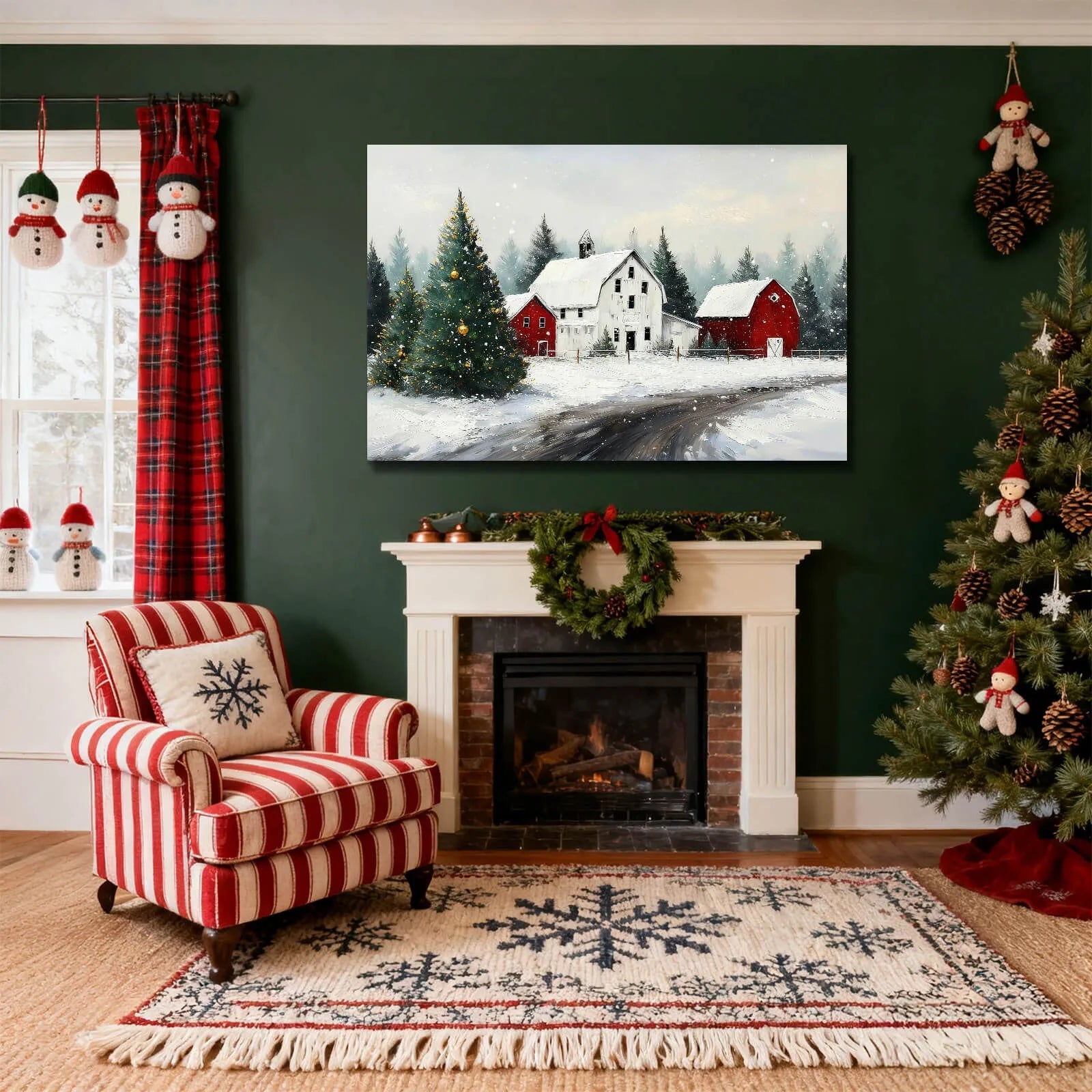 Canvas Prints Canvas Wall Art Snowy Christmas Village With Gold Decorated Tree And Red Barn Holiday Home Decor | PrintToucan - PrintToucanChrismas Gift