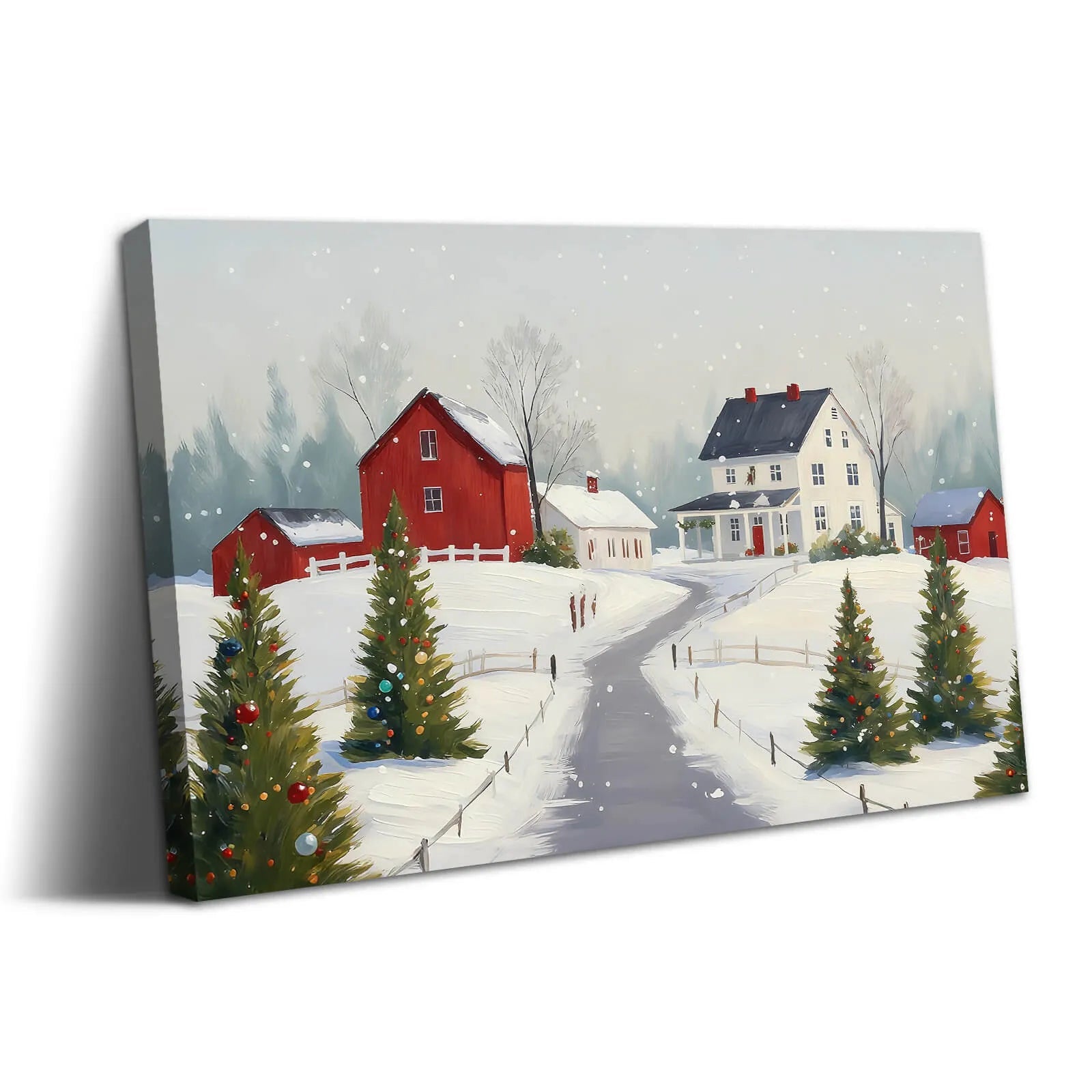 Canvas Prints Canvas Wall Art Snowy Christmas Village With Red Barn And Trees Holiday Home Decor | PrintToucan - PrintToucanChrismas Gift