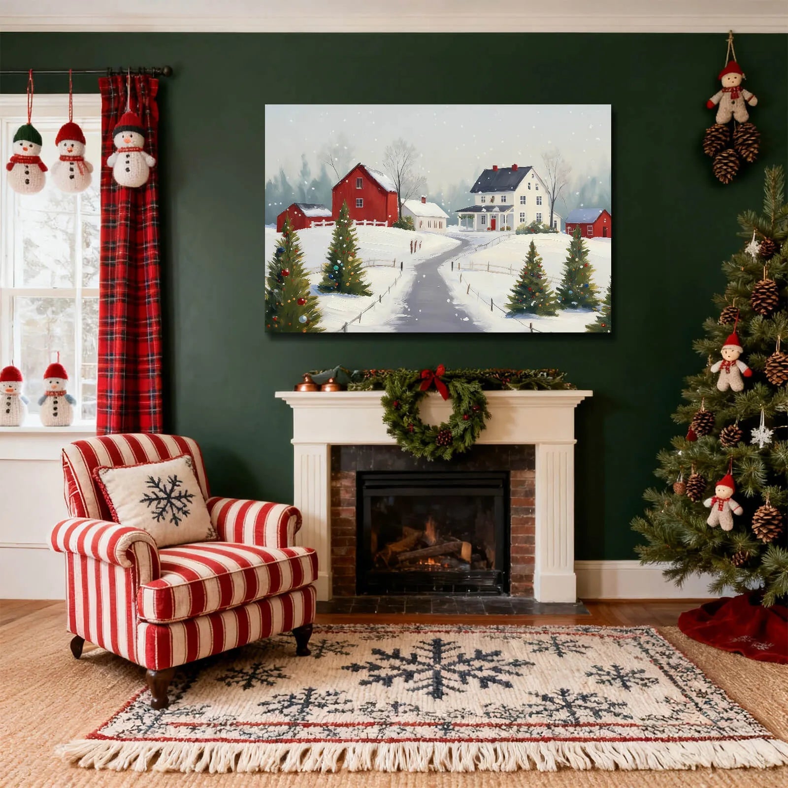 Canvas Prints Canvas Wall Art Snowy Christmas Village With Red Barn And Trees Holiday Home Decor | PrintToucan - PrintToucanChrismas Gift