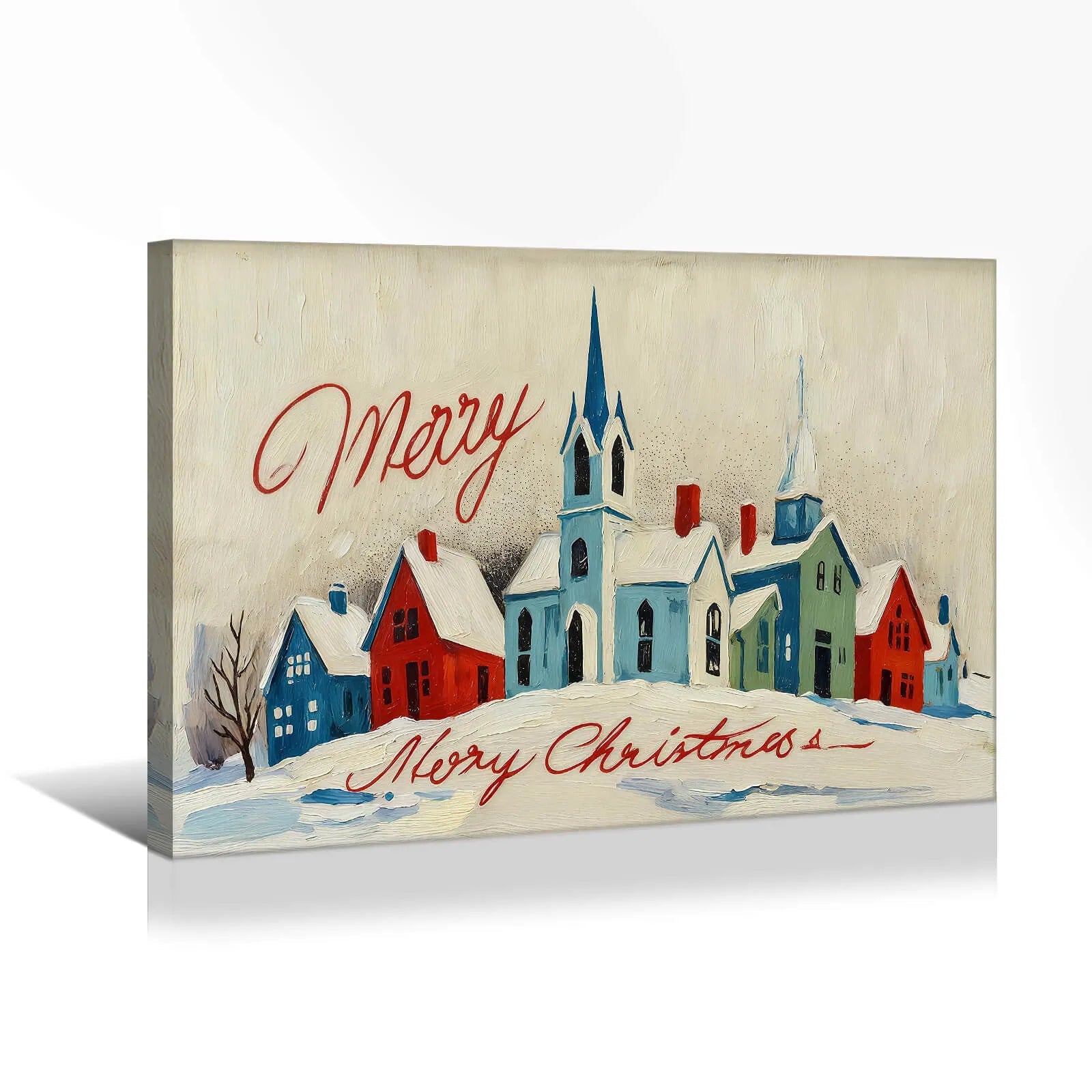 Canvas Prints Canvas Wall Art Snowy Colorful Town Merry Christmas Holiday Home Decor Artwork for Living Room | PrintToucan - PrintToucanChrismas Gift