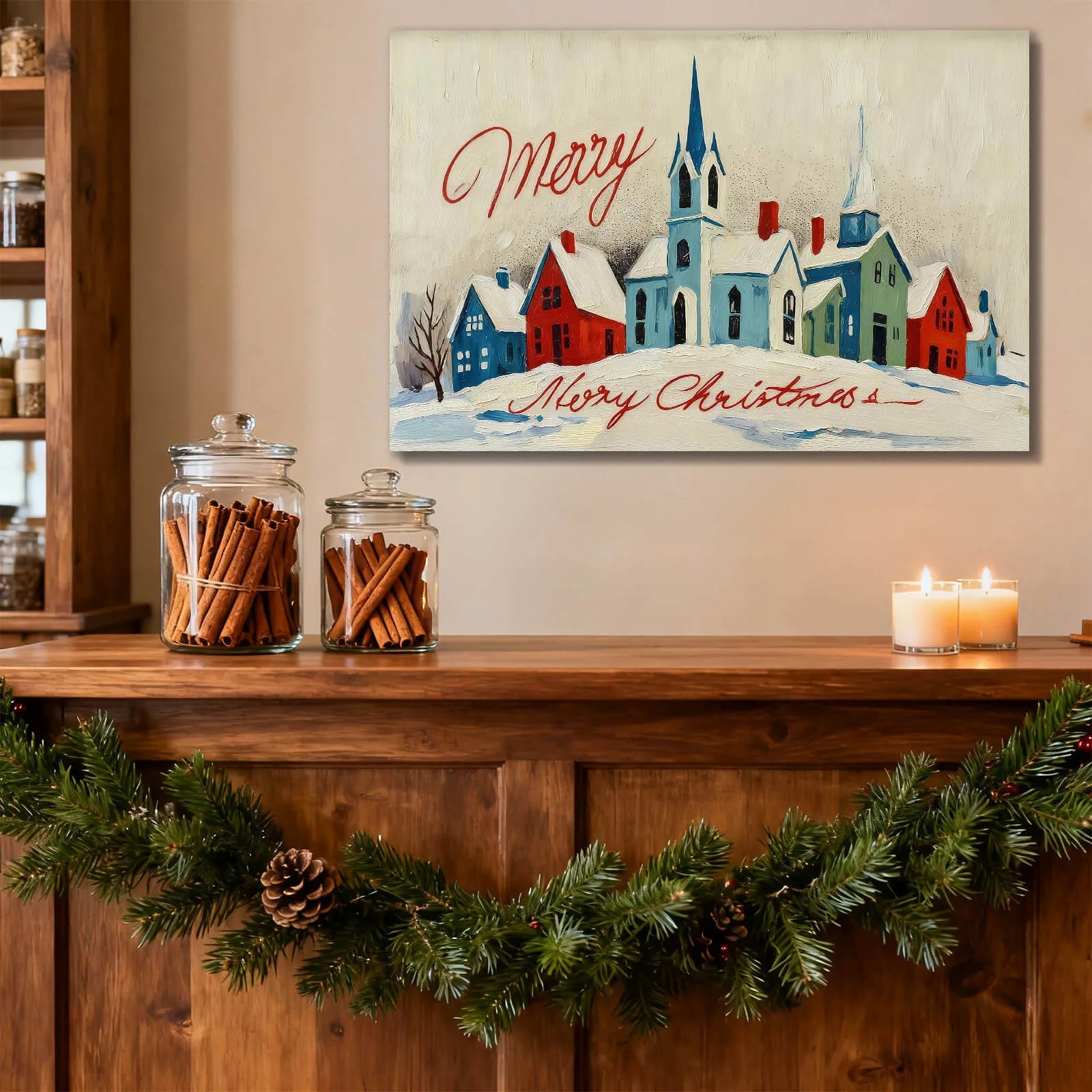 Canvas Prints Canvas Wall Art Snowy Colorful Town Merry Christmas Holiday Home Decor Artwork for Living Room | PrintToucan - PrintToucanChrismas Gift