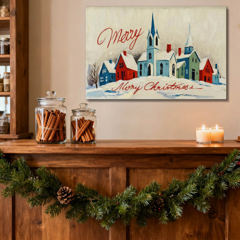 Canvas Prints Canvas Wall Art Snowy Colorful Town Merry Christmas Holiday Home Decor Artwork for Living Room  PrintToucan