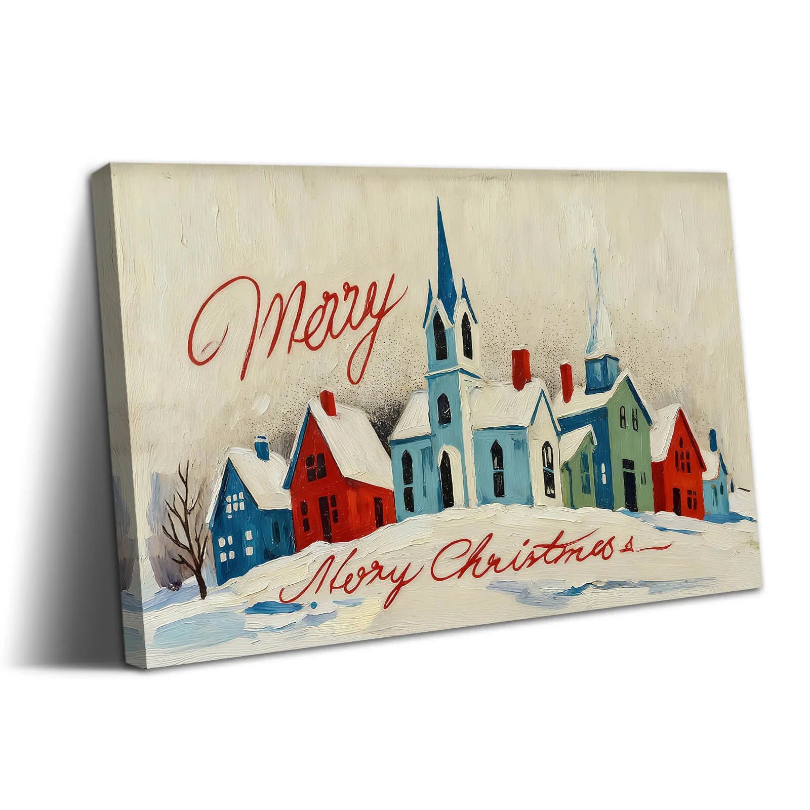 Canvas Prints Canvas Wall Art Snowy Colorful Town Merry Christmas Holiday Home Decor Artwork for Living Room | PrintToucan - PrintToucanChrismas Gift