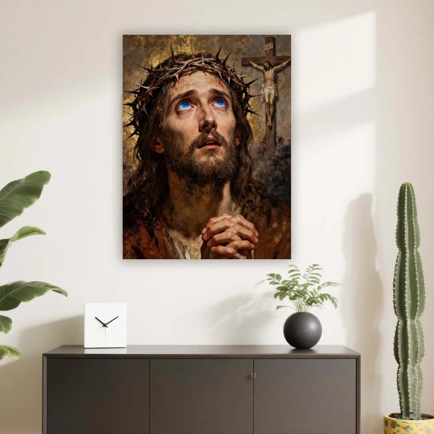 Canvas Prints Christian Wall Art Jesus Christ Praying with Crown of Thorns Oil Painting Style Home Decor PrintToucan - PrintToucanChristianPrinttoucan-12 x 16-1.5‘’