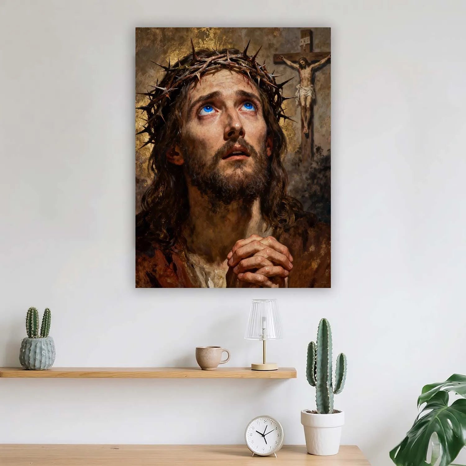 Canvas Prints Christian Wall Art Jesus Christ Praying with Crown of Thorns Oil Painting Style Home Decor PrintToucan - PrintToucanChristianPrinttoucan-12 x 16-1.5‘’