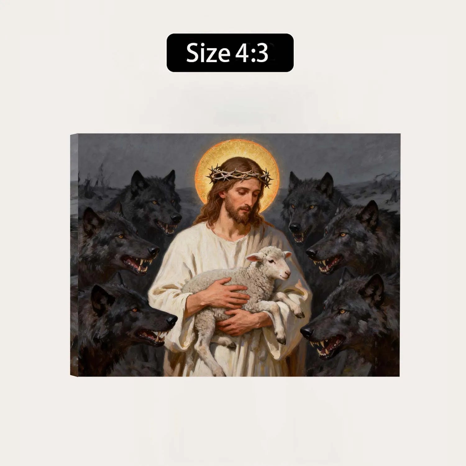 Canvas Prints Christian Wall Art Jesus Protecting the Lamb from Wolves Oil Painting Religious Home Decor PrintToucan - PrintToucanChristianPrinttoucan-12 x 16-1.5‘’