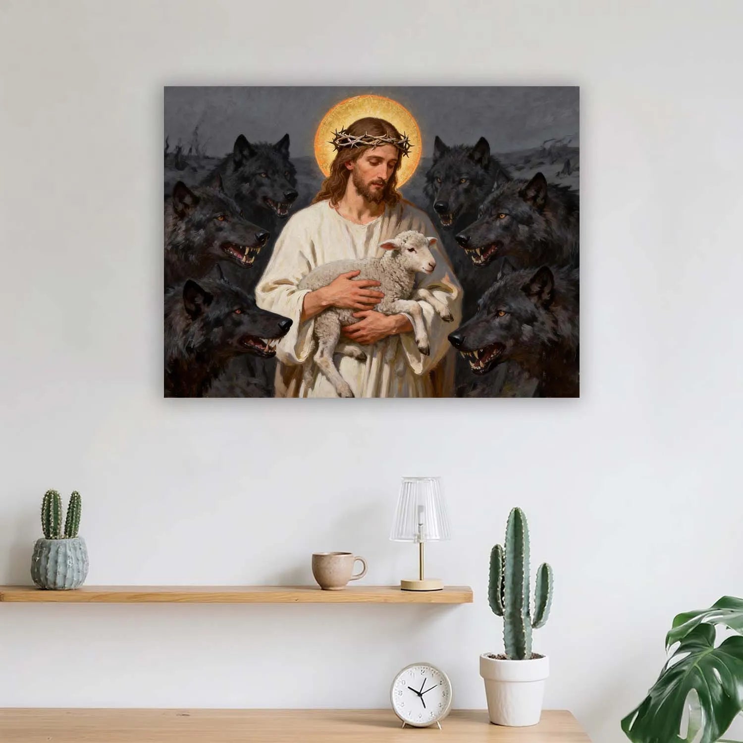 Canvas Prints Christian Wall Art Jesus Protecting the Lamb from Wolves Oil Painting Religious Home Decor PrintToucan - PrintToucanChristianPrinttoucan-12 x 16-1.5‘’