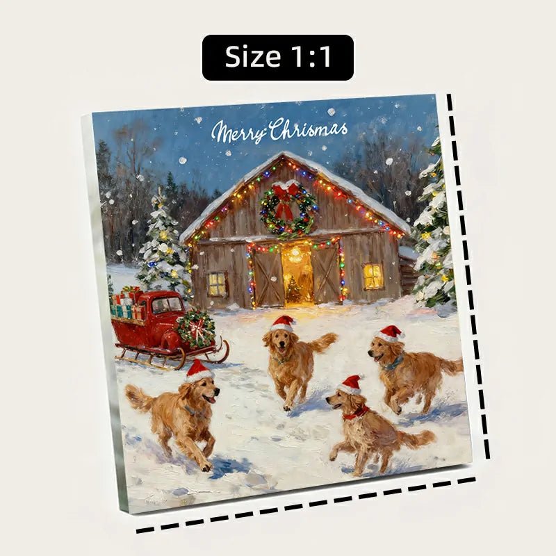 Canvas Prints Christmas Snow Golden Retrievers Cabin Scene Home Decor Wall Art | PrintToucanv - PrintToucanHome Decor