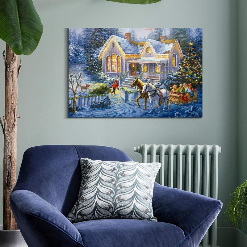 Canvas Prints Christmas Snowy Cottage Festive Winter Scene Home Decor Wall Art Made in USA | PrintToucan - PrintToucan1731993148097991493