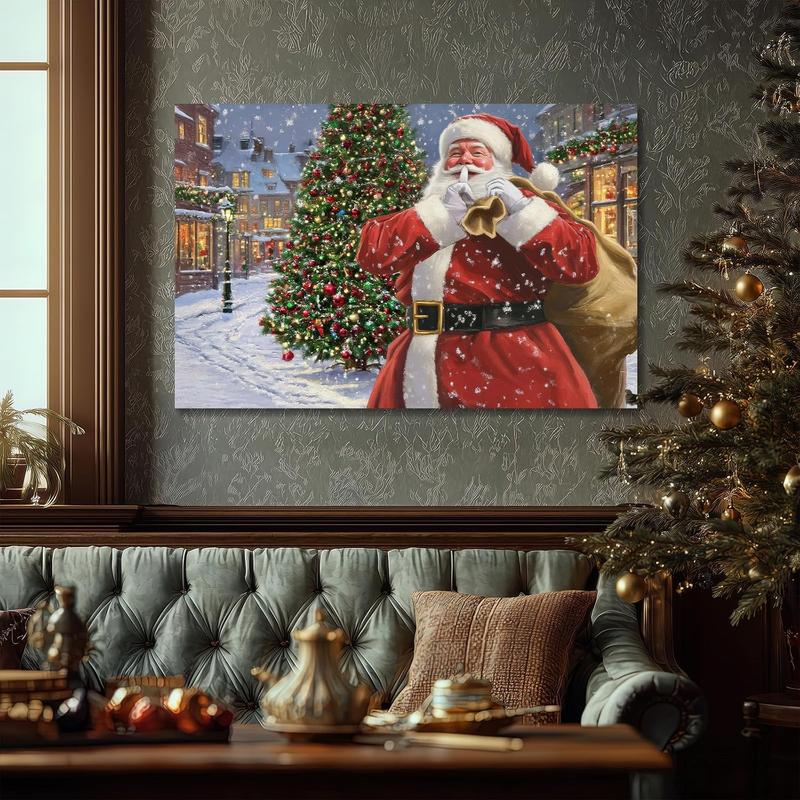 Canvas Prints Festive Santa Christmas Snowy Town Scene Holiday Home Decor Wall Art Made in USA | PrintToucan - PrintToucan1731993150719562565