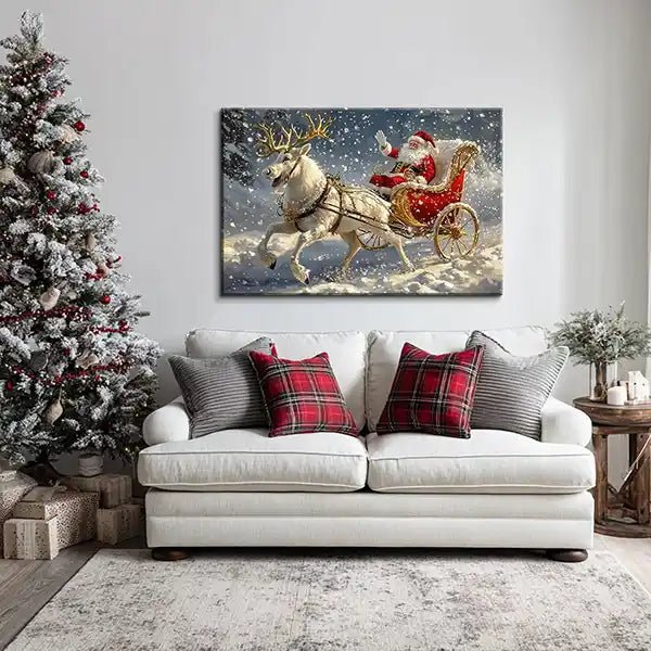 Canvas Prints  Horizontal Canvas Santa Sleigh Ride Christmas Scene Holiday Home Décor Wall Art | PrintToucan