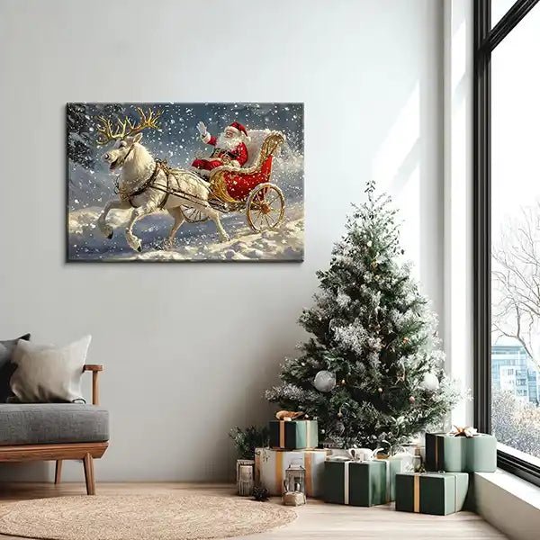 Canvas Prints Horizontal Canvas Santa Sleigh Ride Christmas Scene Holiday Home Décor Wall Art | PrintToucan - PrintToucanChrismas GiftCanvas Santa Sleigh Ride