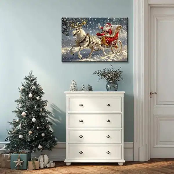 Canvas Prints Horizontal Canvas Santa Sleigh Ride Christmas Scene Holiday Home Décor Wall Art | PrintToucan - PrintToucanChrismas GiftCanvas Santa Sleigh Ride