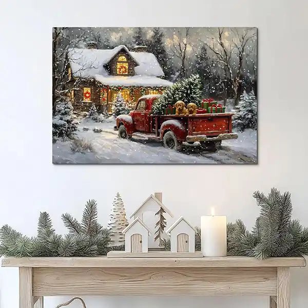 Canvas Prints Horizontal Rustic Holiday Cottage Christmas Scene Wall Art Home Décor Made in USA | PrintToucan