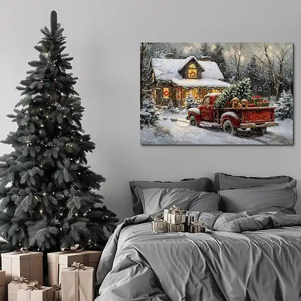Canvas Prints Horizontal Rustic Holiday Cottage Christmas Scene Wall Art Home Décor Made in USA | PrintToucan - PrintToucanChrismas Gift
