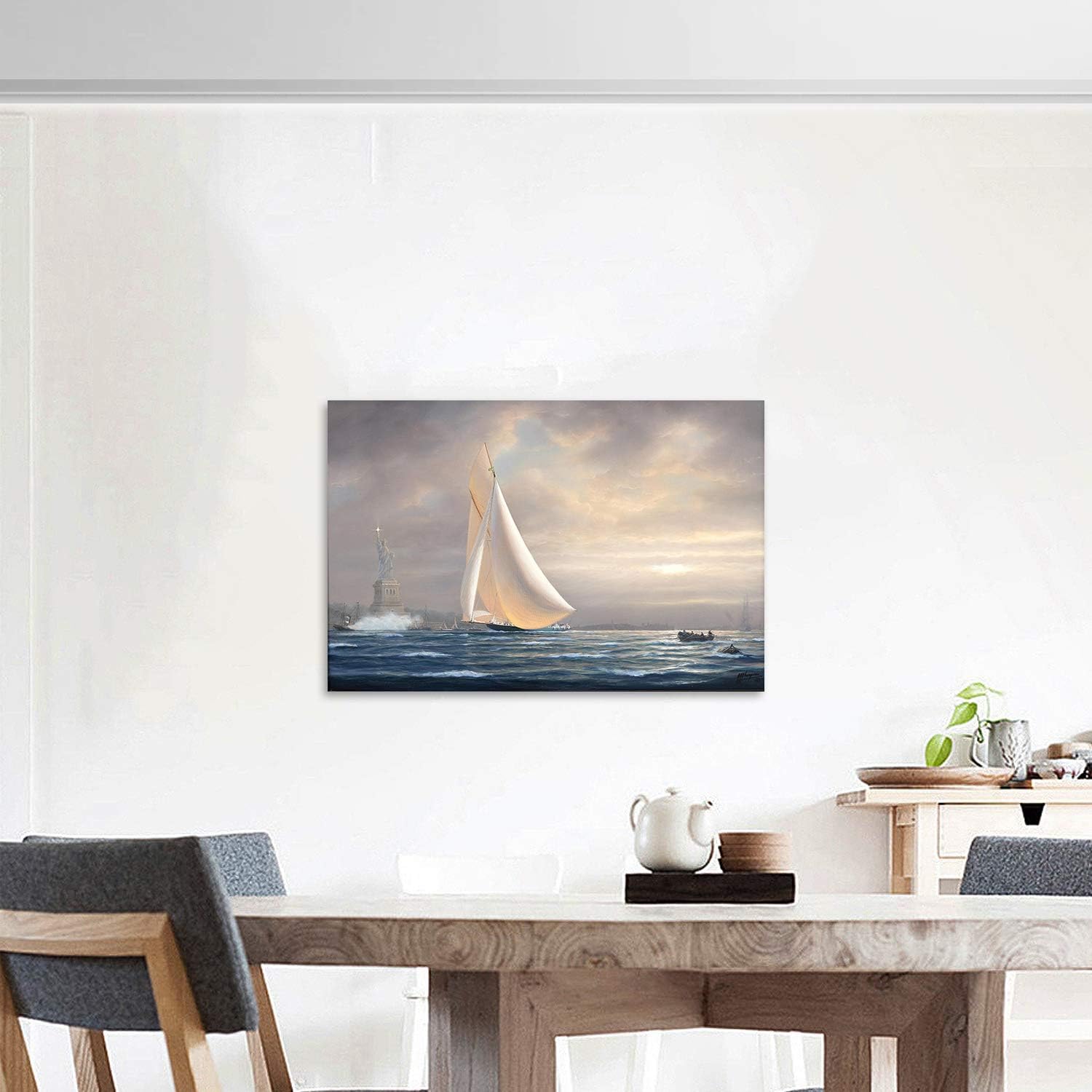 Canvas Prints Ocean Theme Sailboats on Blue Sea Wall Art Home Decor Wall Art - PrintToucan - PrintToucanCphy-133-16L" x 1.5W"-1.5inch