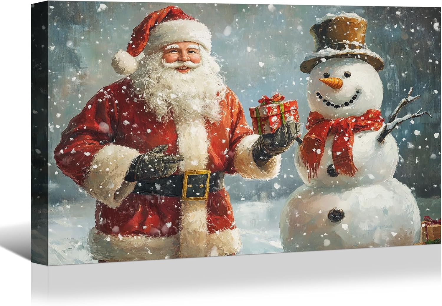 Canvas Prints Pink Santa Claus Vintage Christmas Wall Art Home Decor Holiday Painting PrintToucan - PrintToucan