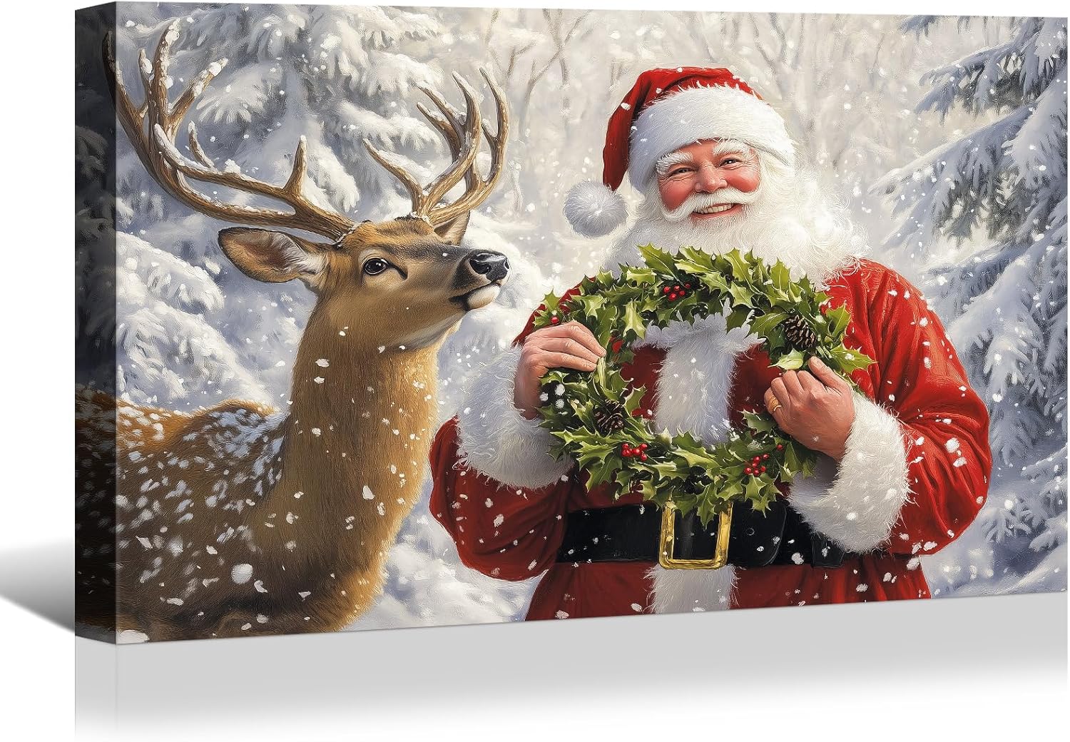 Canvas Prints Pink Santa Claus Vintage Christmas Wall Art Home Decor Holiday Painting PrintToucan - PrintToucan