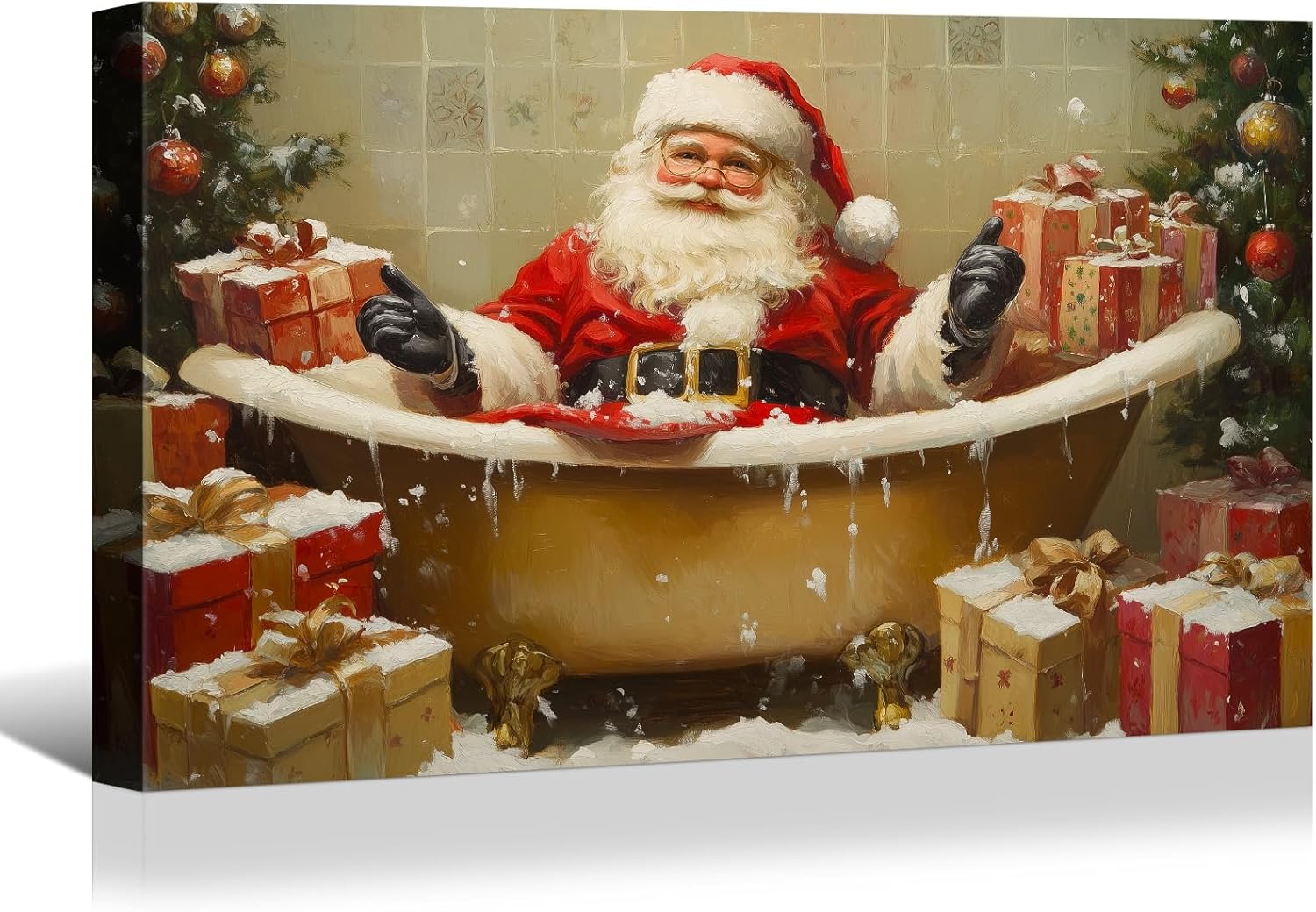 Canvas Prints Pink Santa Claus Vintage Christmas Wall Art Home Decor Holiday Painting PrintToucan - PrintToucan