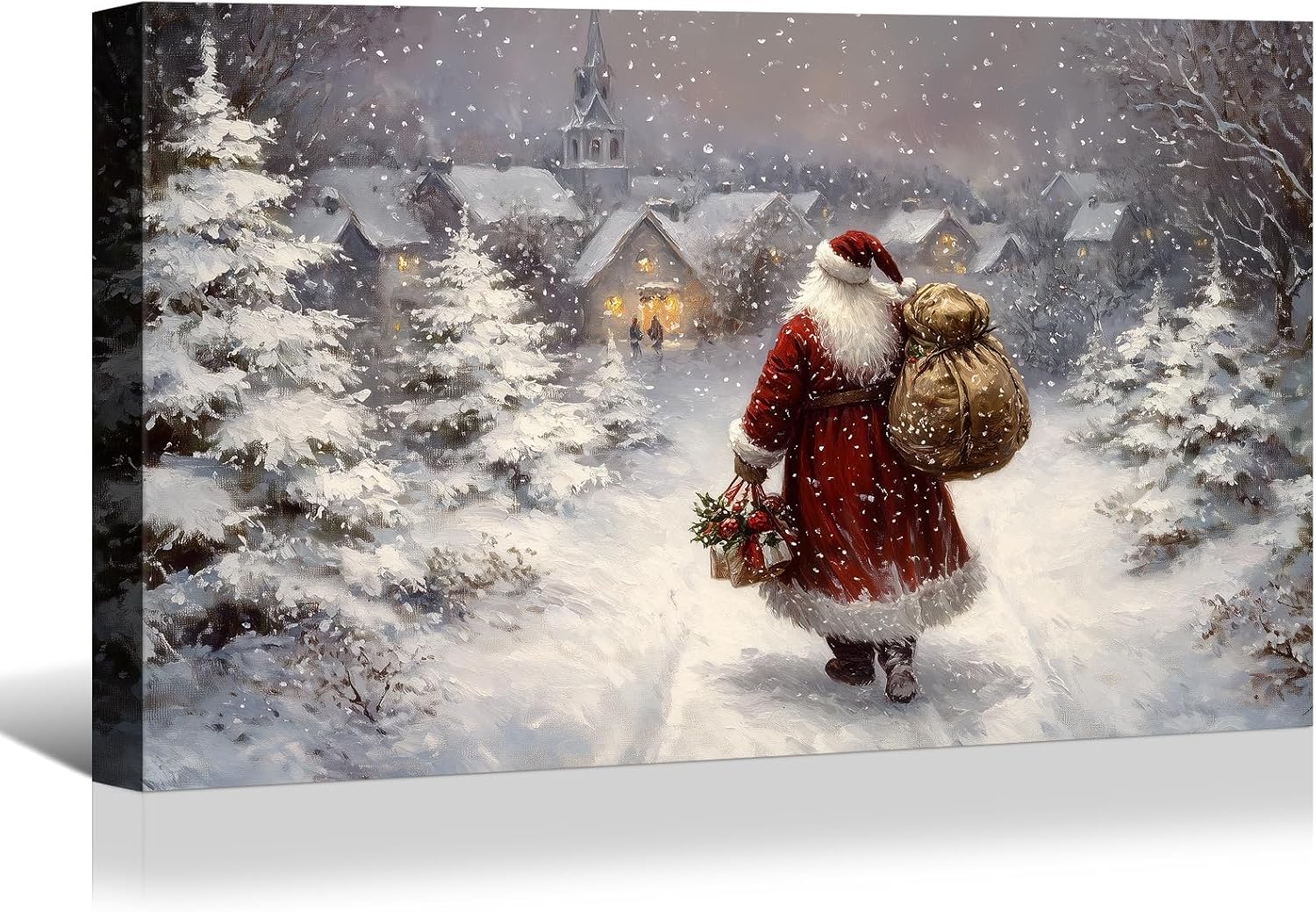 Canvas Prints Pink Santa Claus Vintage Christmas Wall Art Home Decor Holiday Painting PrintToucan - PrintToucan