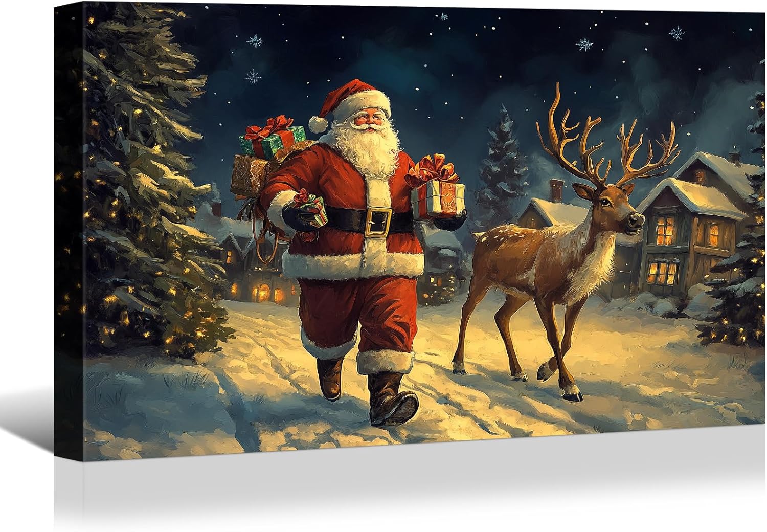 Canvas Prints Pink Santa Claus Vintage Christmas Wall Art Home Decor Holiday Painting PrintToucan - PrintToucan