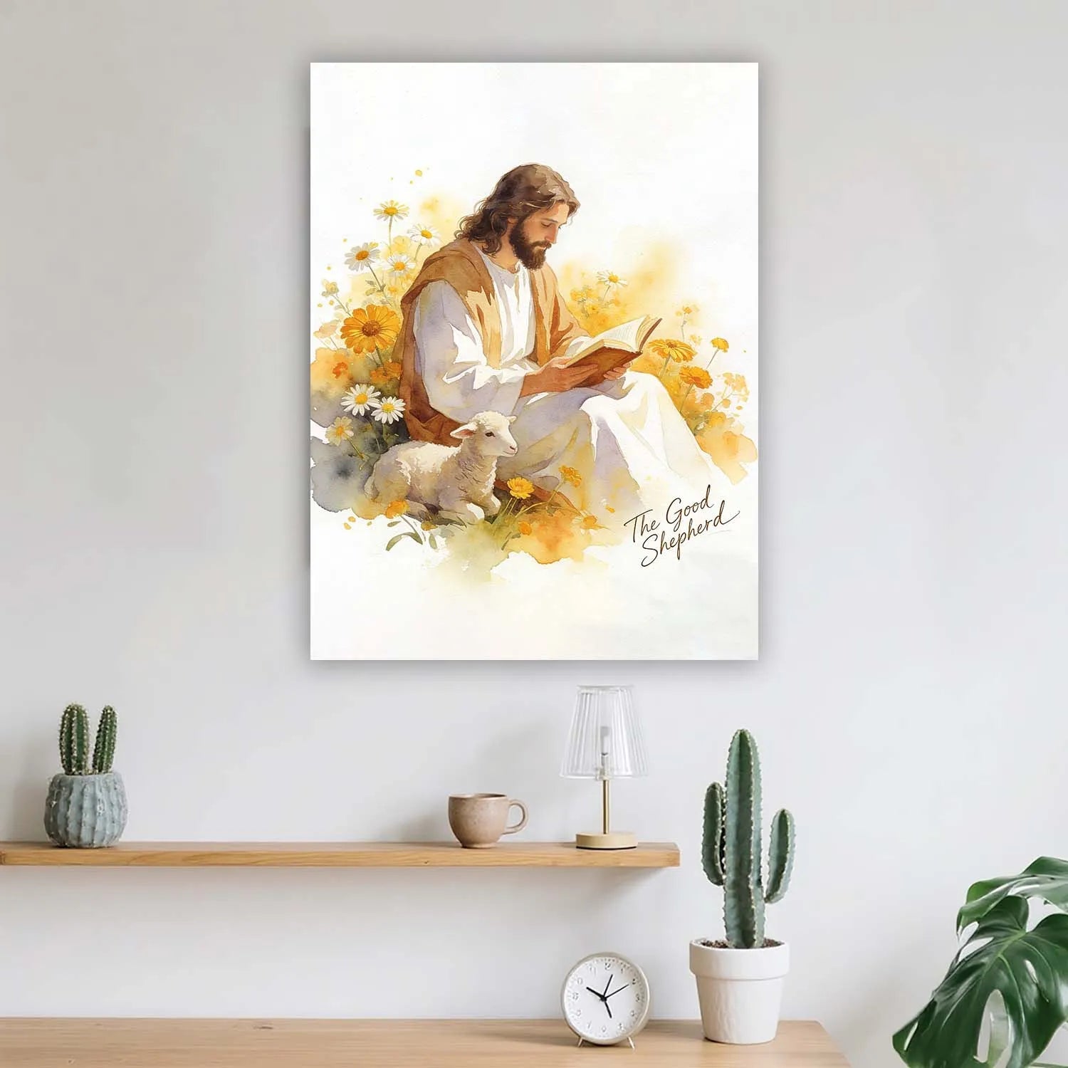 Canvas Prints PrintToucan Christian Wall Art The Good Shepherd Watercolor Jesus with Lamb for Home Decor - PrintToucanChristianPrinttoucan-12 x 16-1.5‘’