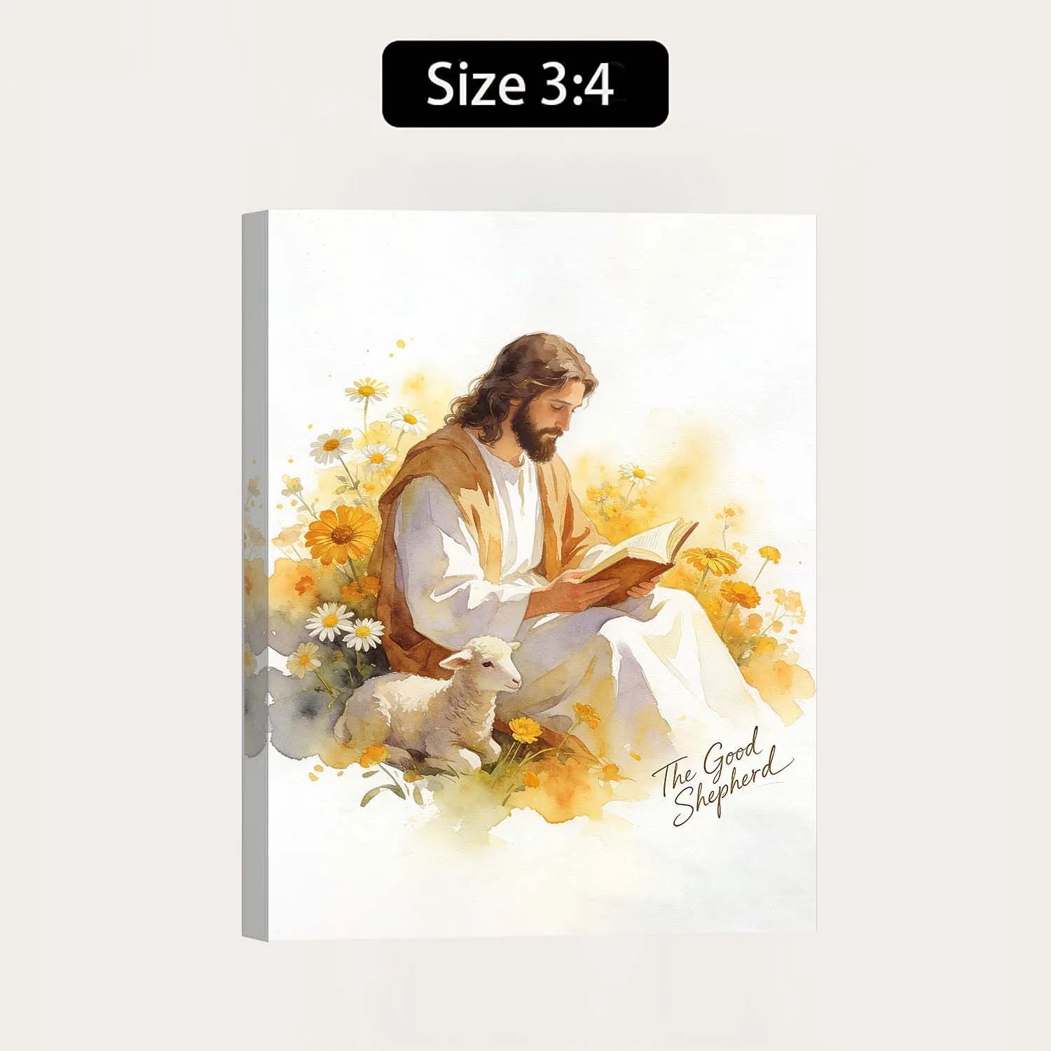 Canvas Prints PrintToucan Christian Wall Art The Good Shepherd Watercolor Jesus with Lamb for Home Decor - PrintToucanChristianPrinttoucan-12 x 16-1.5‘’