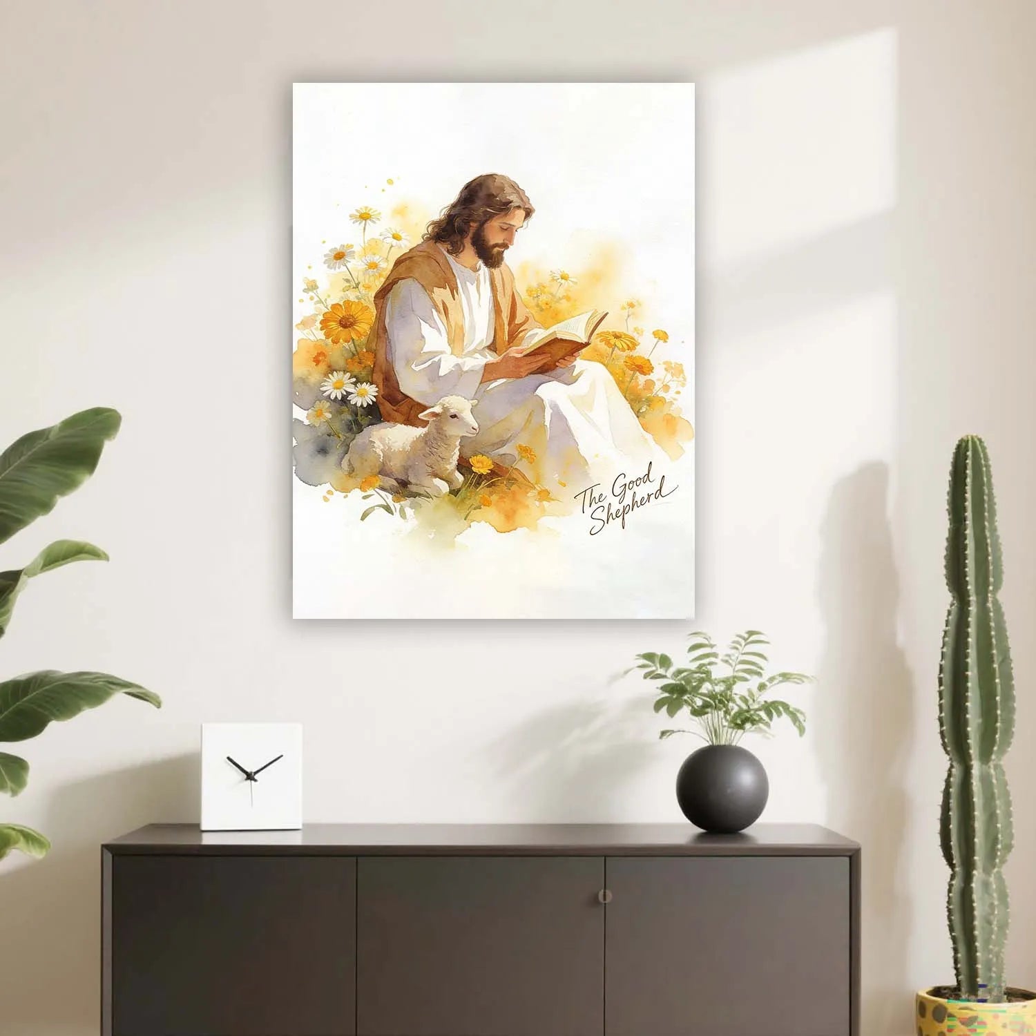 Canvas Prints PrintToucan Christian Wall Art The Good Shepherd Watercolor Jesus with Lamb for Home Decor - PrintToucanChristianPrinttoucan-12 x 16-1.5‘’