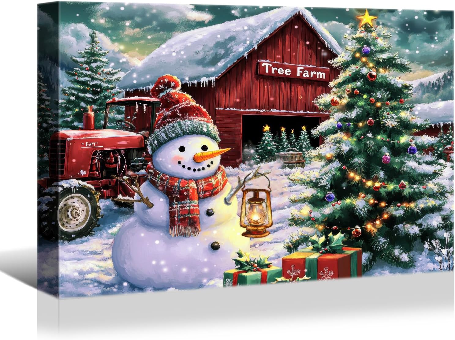 Canvas Prints Rustic Winter Tree Farm Snowman Scene Christmas Wall Art Home Decor | PrintToucan - PrintToucanWWJSDJB2012-16"L x 12"W