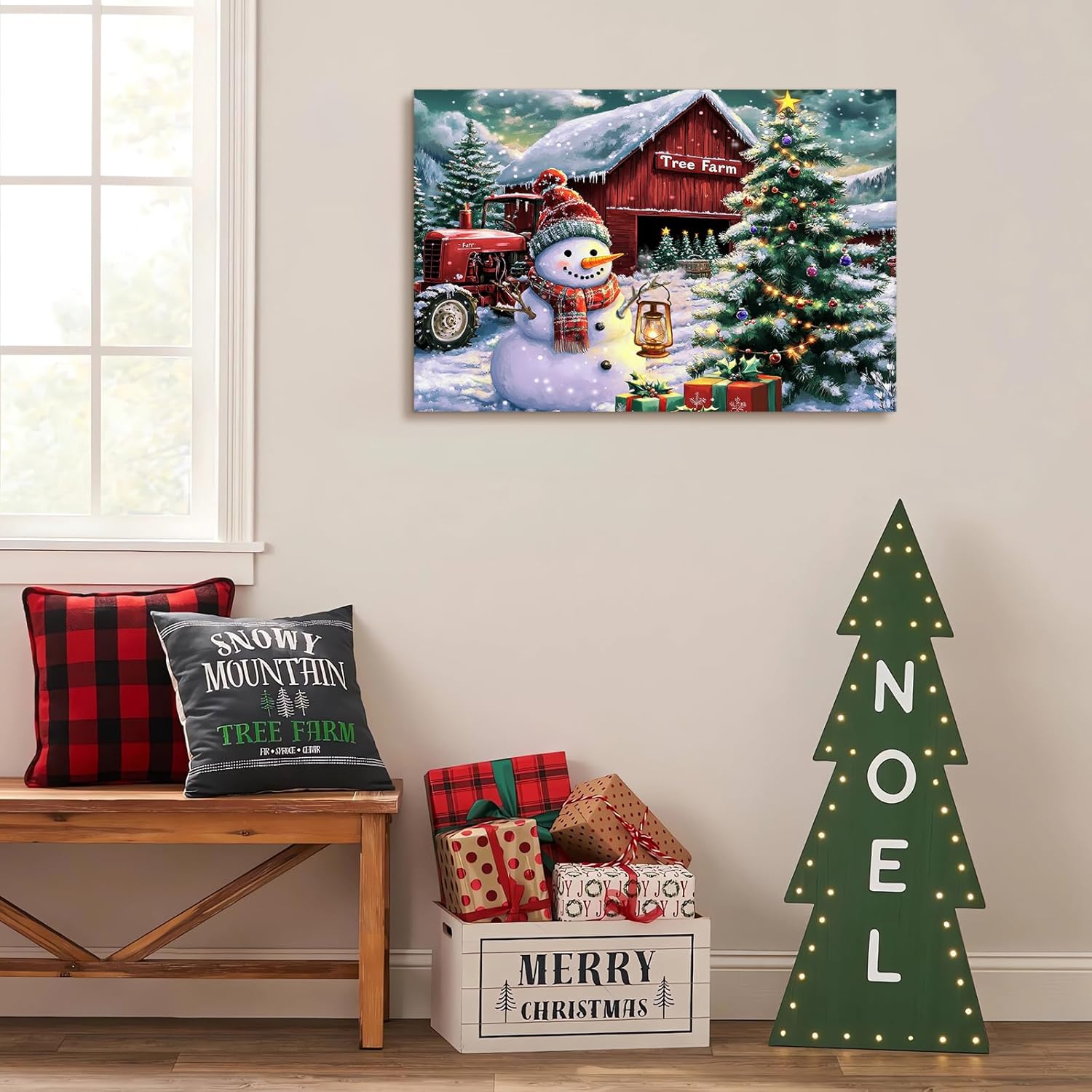 Canvas Prints Rustic Winter Tree Farm Snowman Scene Christmas Wall Art Home Decor | PrintToucan - PrintToucanWWJSDJB2012-16"L x 12"W