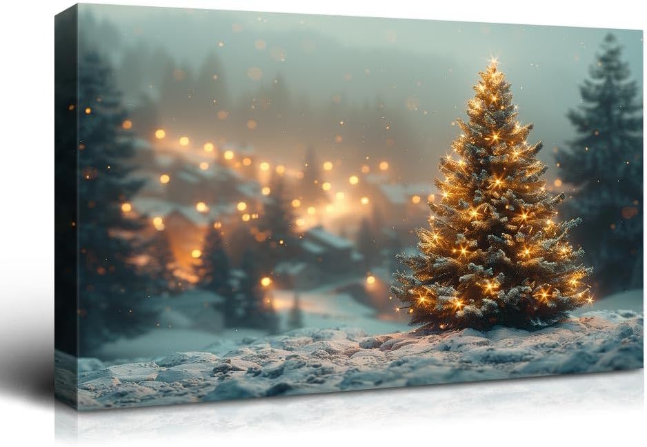 Canvas Prints Rustic Winter Tree Farm Snowman Scene Christmas Wall Art Home Decor | PrintToucan - PrintToucanWWJSDJB2014-16'' L x 12'' W