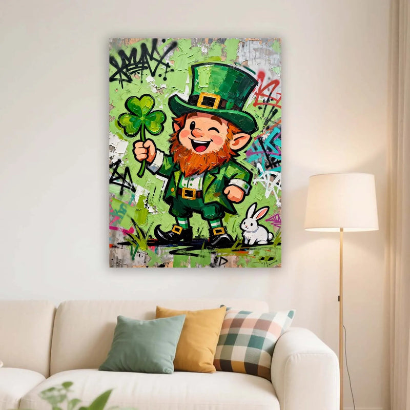 Canvas Prints St Patrick's Day Cartoon Leprechaun Graffiti Style Lucky Shamrock Wall Art For Home Decor PrintToucan