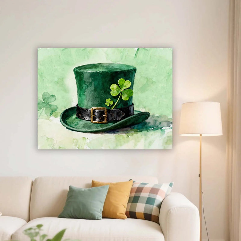 Canvas Prints St. Patrick's Day Green Leprechaun Hat Watercolor Shamrock Wall Art For Irish Festival Home Decor PrintToucan