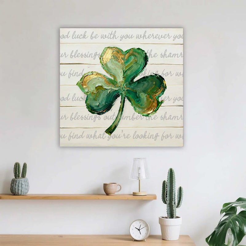 Canvas Prints St. Patrick's Day Lucky Clover Gold Leaf Shamrock Rustic Wall Art For Irish Festival Home Decor PrintToucan