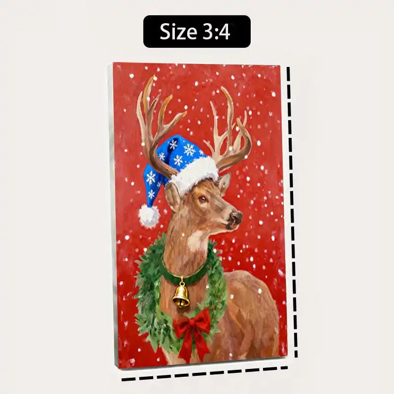 Canvas Prints Vertical Canvas Reindeer with Christmas Hat & Wreath Holiday Home Wall Art | PrintToucan - PrintToucanChrismas GiftCMPOP02-12L" x 16W"-1