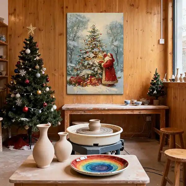 Canvas Prints Vertical Canvas Santa Decorating Christmas Tree Holiday Home Wall Art | PrintToucan - PrintToucanChrismas GiftCMPOP02-12L" x 16W"-1
