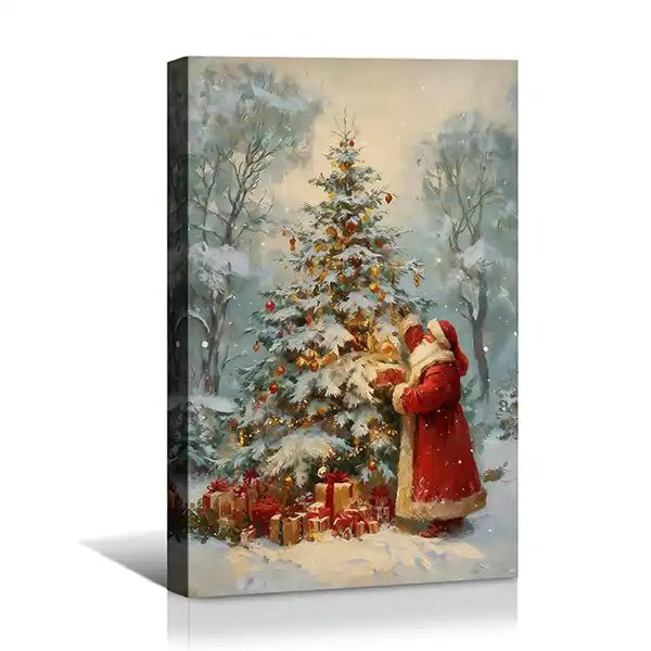 Canvas Prints Vertical Canvas Santa Decorating Christmas Tree Holiday Home Wall Art | PrintToucan - PrintToucanChrismas GiftCMPOP02-12L" x 16W"-1
