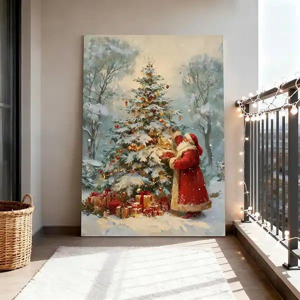 Canvas Prints Vertical Canvas Santa Decorating Christmas Tree Holiday Home Wall Art | PrintToucan - PrintToucanChrismas GiftCMPOP02-12L" x 16W"-1