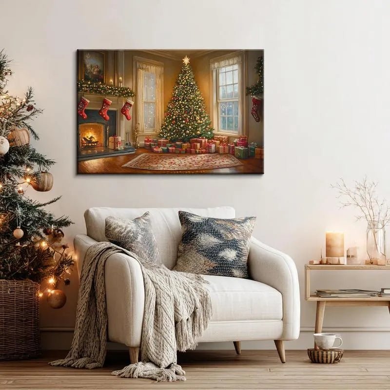 Canvas Prints Vintage Christmas Living Room Cozy Fireplace & Tree Home Decor Wall Art - PrintToucan - PrintToucanHome Decor1732048376134144837