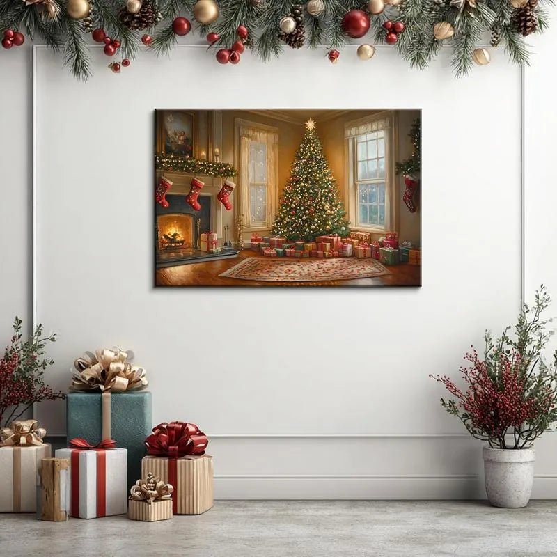 Canvas Prints Vintage Christmas Living Room Cozy Fireplace & Tree Home Decor Wall Art - PrintToucan - PrintToucanHome Decor1732048376134144837