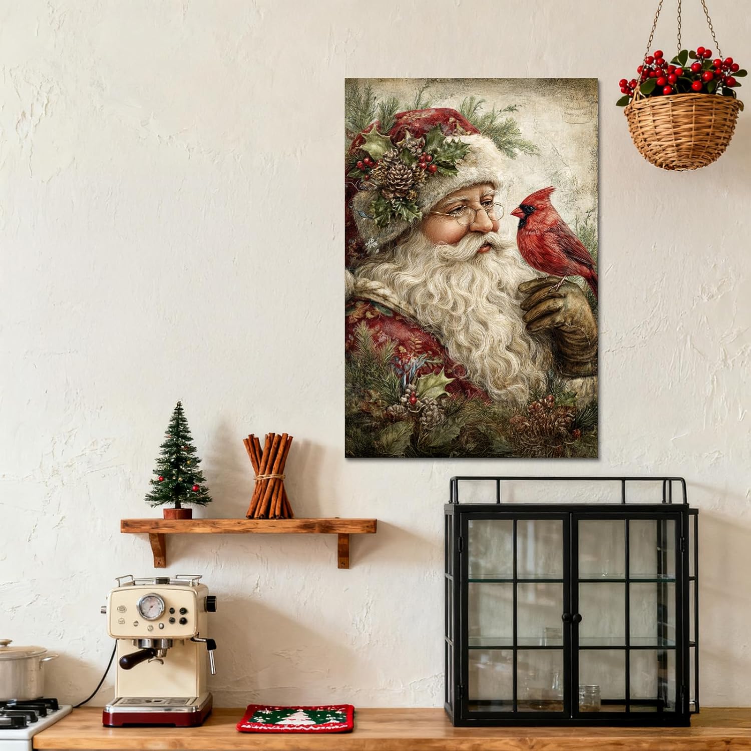 Canvas Prints Vintage Santa & Cardinal Bird Christmas Theme Home Decor Wall Art – PrintToucan - PrintToucanCMPOP01-12L" x 16W"