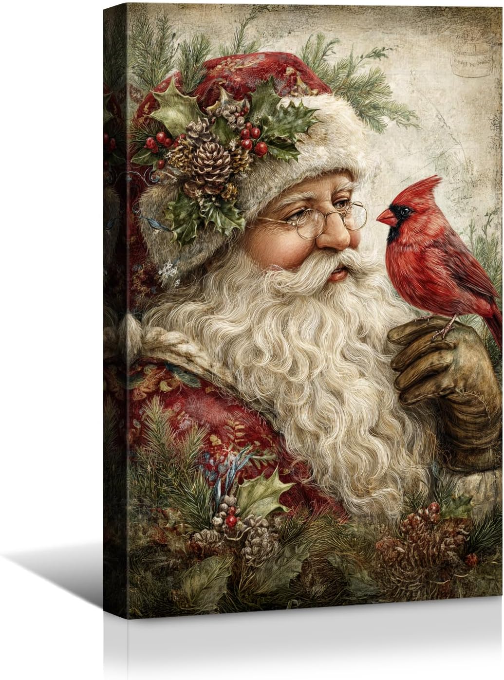 Canvas Prints Vintage Santa & Cardinal Bird Christmas Theme Home Decor Wall Art – PrintToucan - PrintToucanCMPOP01-12L" x 16W"