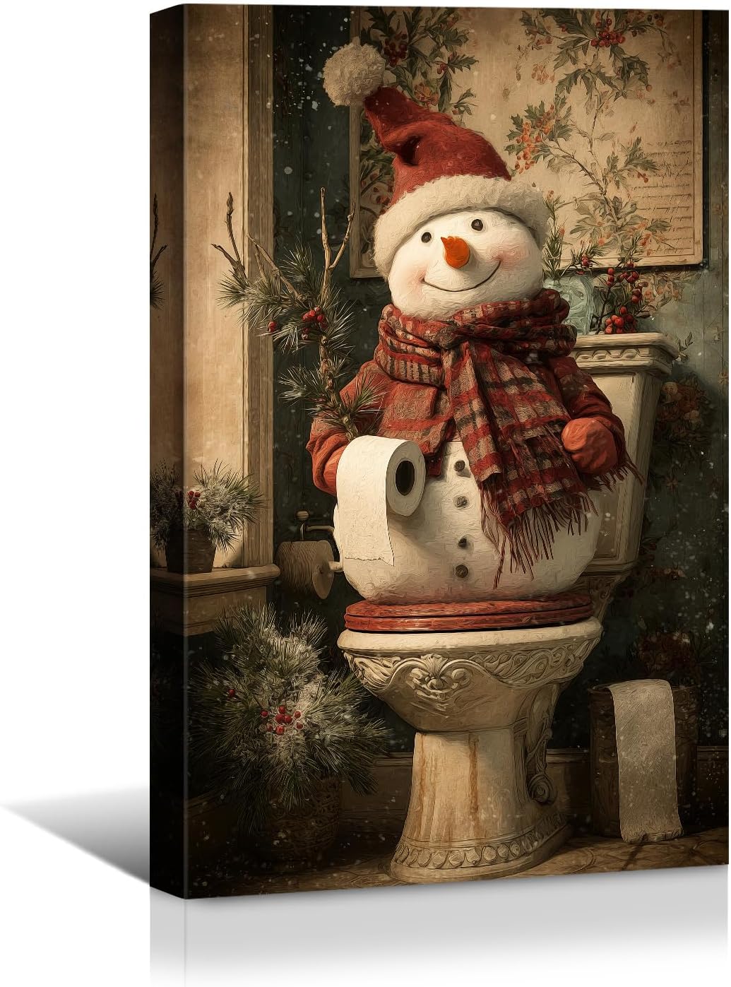 Canvas Prints Vintage Santa & Cardinal Bird Christmas Theme Home Decor Wall Art – PrintToucan - PrintToucanCMPOP02-12L" x 16W"