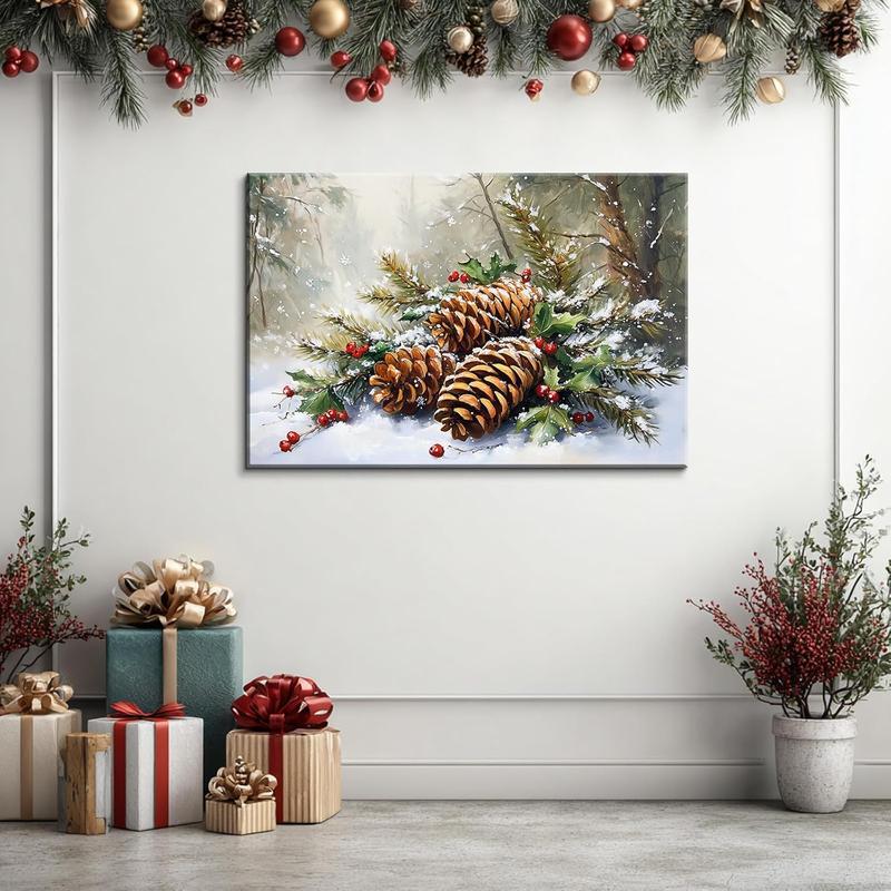Canvas Prints Waterproof Winter Pine Cone & Holly Christmas Decor Home Decor Wall Art PrintToucan - PrintToucan1732048363314385733