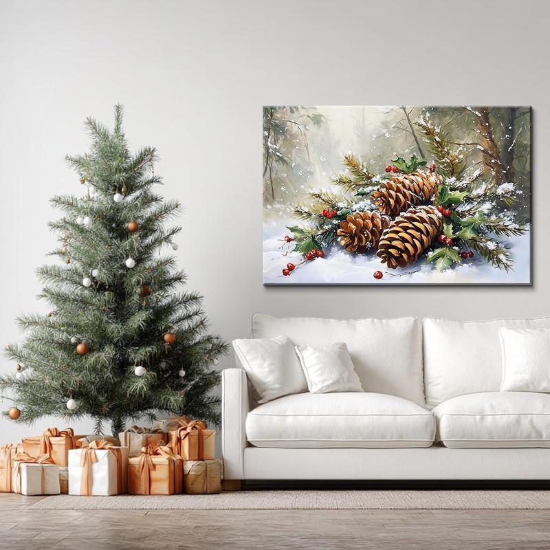 Canvas Prints Waterproof Winter Pine Cone & Holly Christmas Decor Home Decor Wall Art PrintToucan - PrintToucan1732048363314385733
