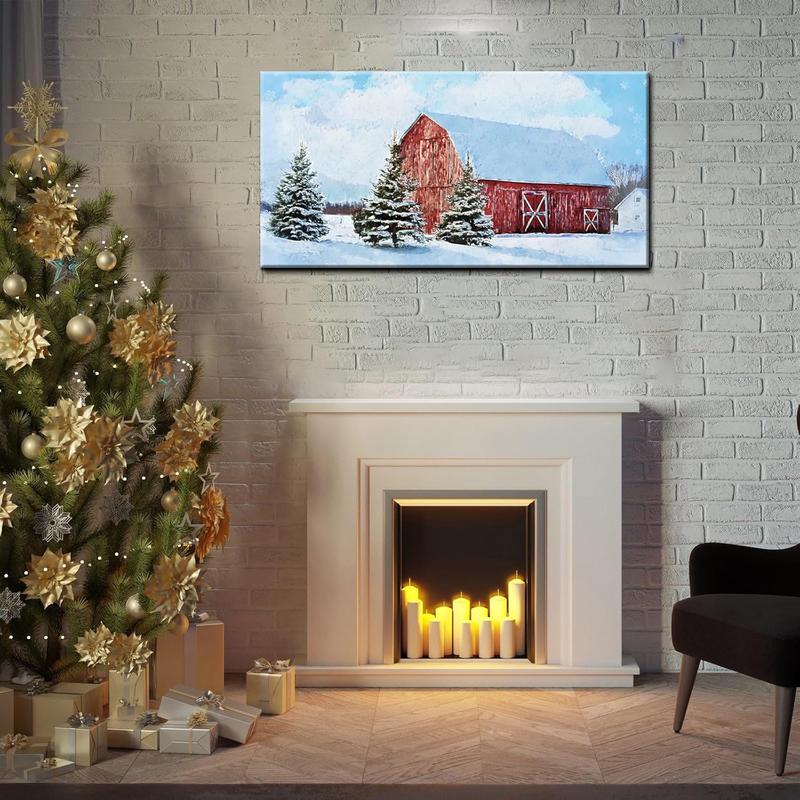 Canvas Prints Winter Red Barn Rustic Snowy Farm Scene Home Decor Wall Art Made in USA | PrintToucan - PrintToucan1732024442073813829
