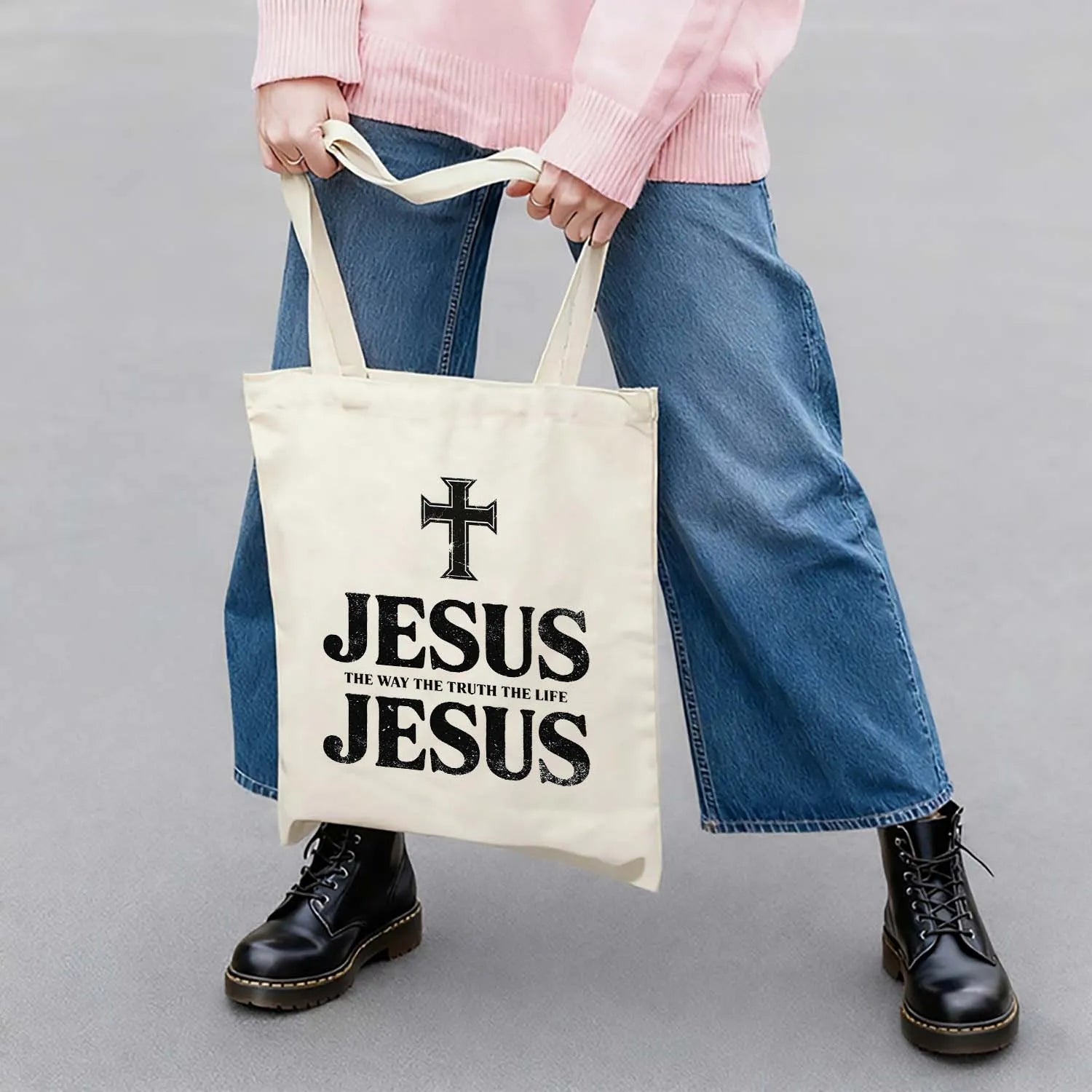 Canvas Tote Bag Jesus The Way The Truth The Life Cross Design PrintToucan - PrintToucanChristianPrinttoucan-13.8x15.7inch（35x40）cm